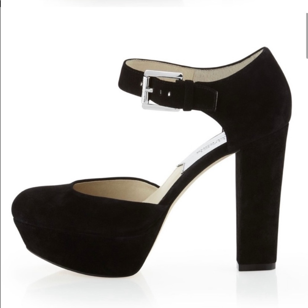 Michael Kors Haven Suede Platform Ankle Strap Block Heel Pump Black Size 6 M